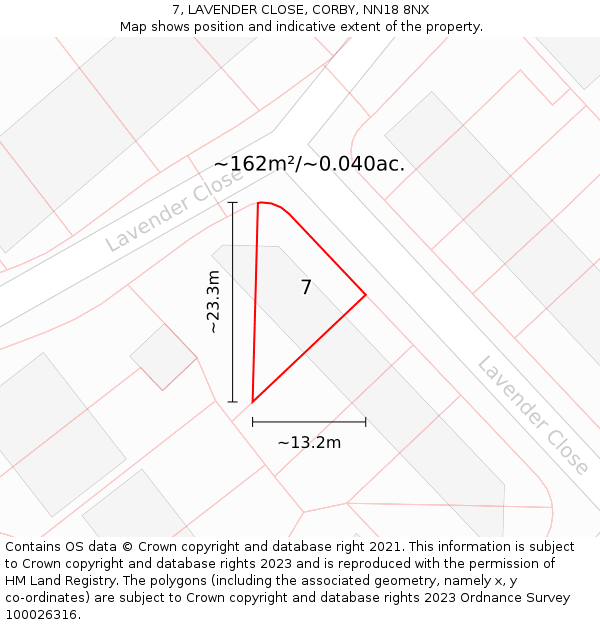 7, LAVENDER CLOSE, CORBY, NN18 8NX: Plot and title map