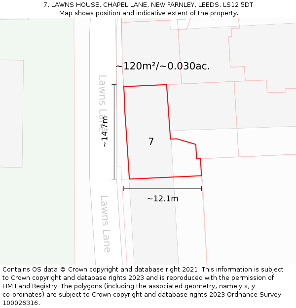 7, LAWNS HOUSE, CHAPEL LANE, NEW FARNLEY, LEEDS, LS12 5DT: Plot and title map