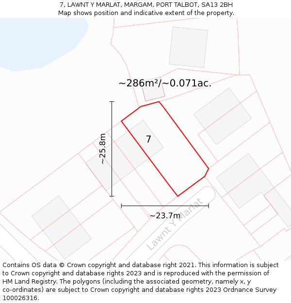 7, LAWNT Y MARLAT, MARGAM, PORT TALBOT, SA13 2BH: Plot and title map
