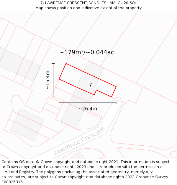 7, LAWRENCE CRESCENT, WINDLESHAM, GU20 6QL: Plot and title map
