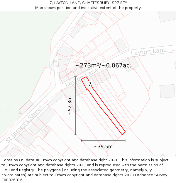 7, LAYTON LANE, SHAFTESBURY, SP7 8EY: Plot and title map