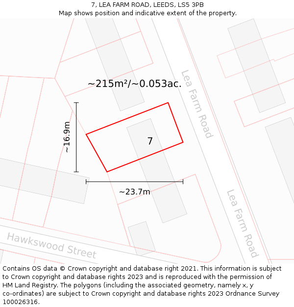 7, LEA FARM ROAD, LEEDS, LS5 3PB: Plot and title map