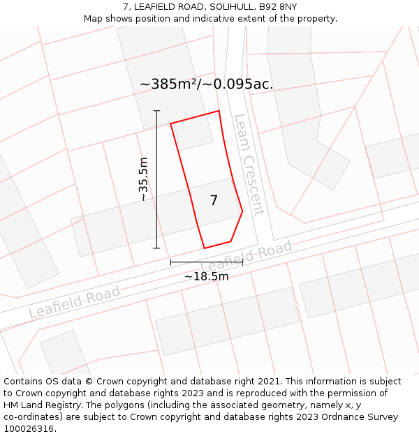 7, LEAFIELD ROAD, SOLIHULL, B92 8NY: Plot and title map