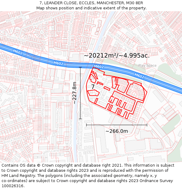 7, LEANDER CLOSE, ECCLES, MANCHESTER, M30 8ER: Plot and title map