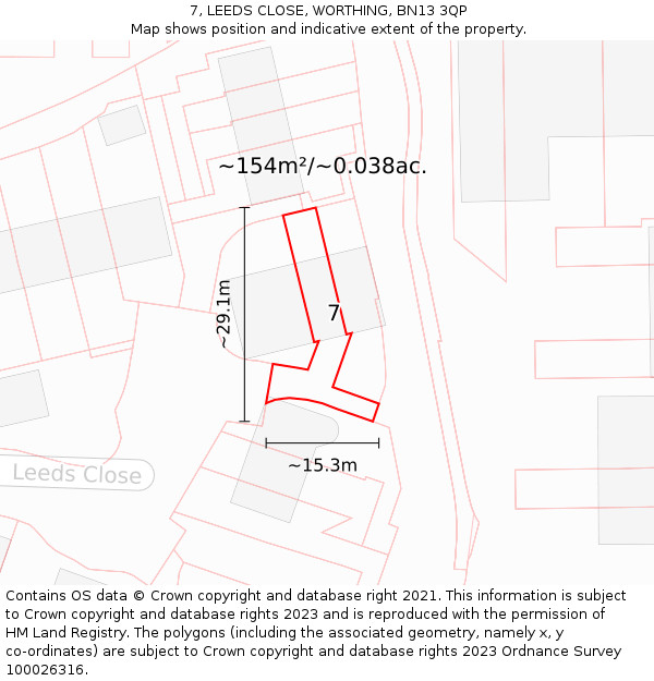 7, LEEDS CLOSE, WORTHING, BN13 3QP: Plot and title map