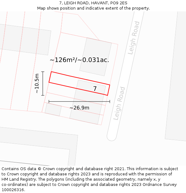 7, LEIGH ROAD, HAVANT, PO9 2ES: Plot and title map
