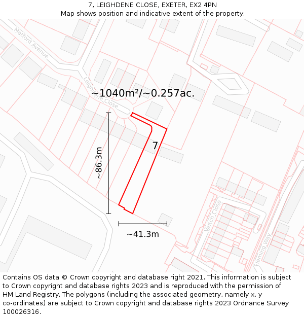 7, LEIGHDENE CLOSE, EXETER, EX2 4PN: Plot and title map