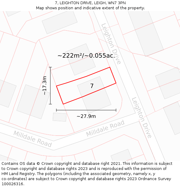 7, LEIGHTON DRIVE, LEIGH, WN7 3PN: Plot and title map