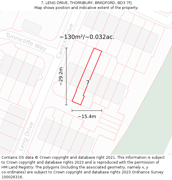 7, LENG DRIVE, THORNBURY, BRADFORD, BD3 7FJ: Plot and title map