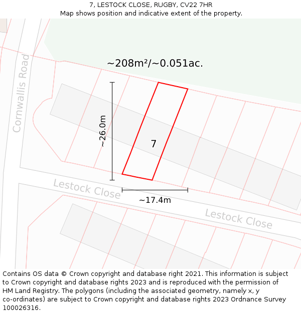 7, LESTOCK CLOSE, RUGBY, CV22 7HR: Plot and title map