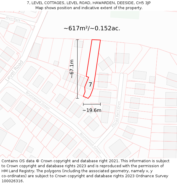 7, LEVEL COTTAGES, LEVEL ROAD, HAWARDEN, DEESIDE, CH5 3JP: Plot and title map