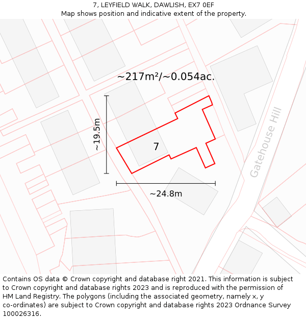 7, LEYFIELD WALK, DAWLISH, EX7 0EF: Plot and title map