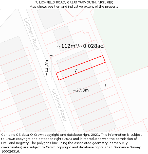7, LICHFIELD ROAD, GREAT YARMOUTH, NR31 0EQ: Plot and title map