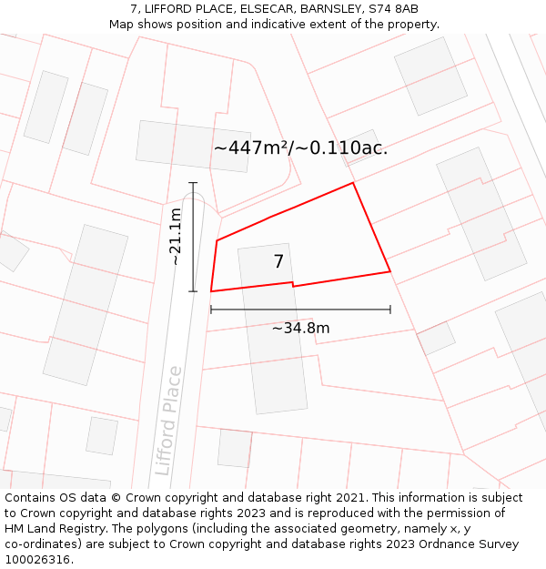 7, LIFFORD PLACE, ELSECAR, BARNSLEY, S74 8AB: Plot and title map