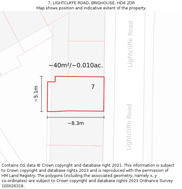 7, LIGHTCLIFFE ROAD, BRIGHOUSE, HD6 2DR: Plot and title map