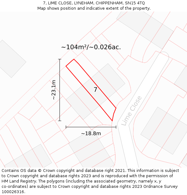 7, LIME CLOSE, LYNEHAM, CHIPPENHAM, SN15 4TQ: Plot and title map