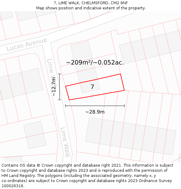 7, LIME WALK, CHELMSFORD, CM2 9NF: Plot and title map