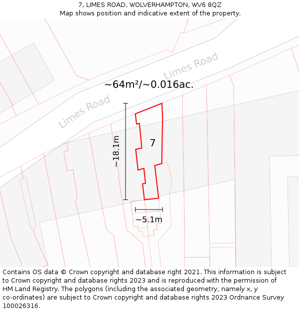 7, LIMES ROAD, WOLVERHAMPTON, WV6 8QZ: Plot and title map