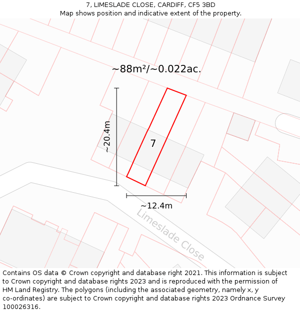 7, LIMESLADE CLOSE, CARDIFF, CF5 3BD: Plot and title map