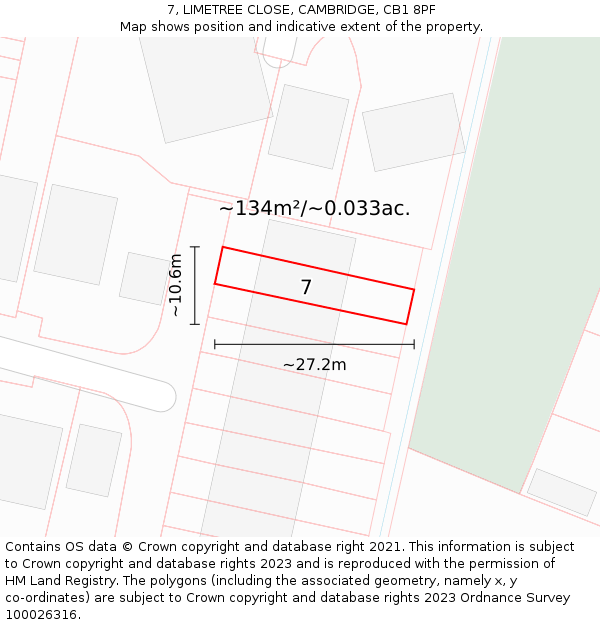 7, LIMETREE CLOSE, CAMBRIDGE, CB1 8PF: Plot and title map