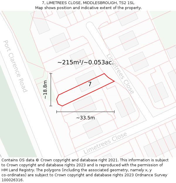 7, LIMETREES CLOSE, MIDDLESBROUGH, TS2 1SL: Plot and title map
