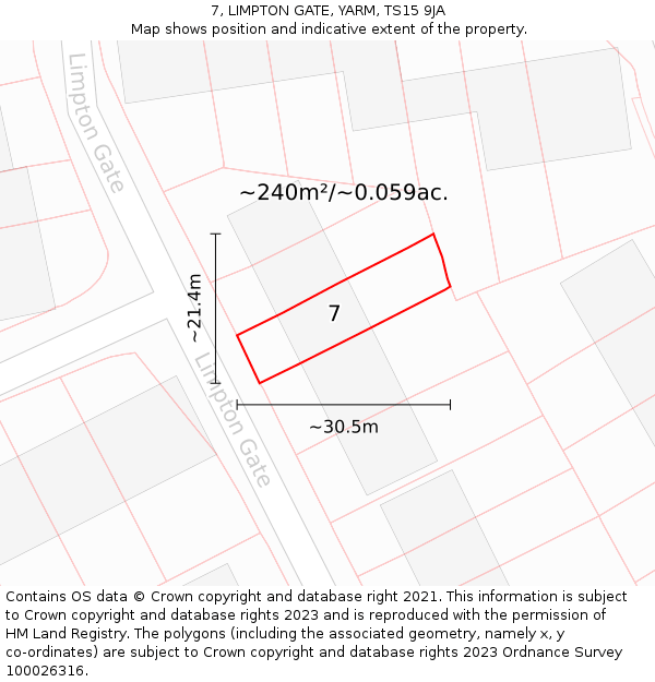 7, LIMPTON GATE, YARM, TS15 9JA: Plot and title map