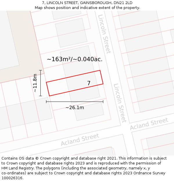 7, LINCOLN STREET, GAINSBOROUGH, DN21 2LD: Plot and title map