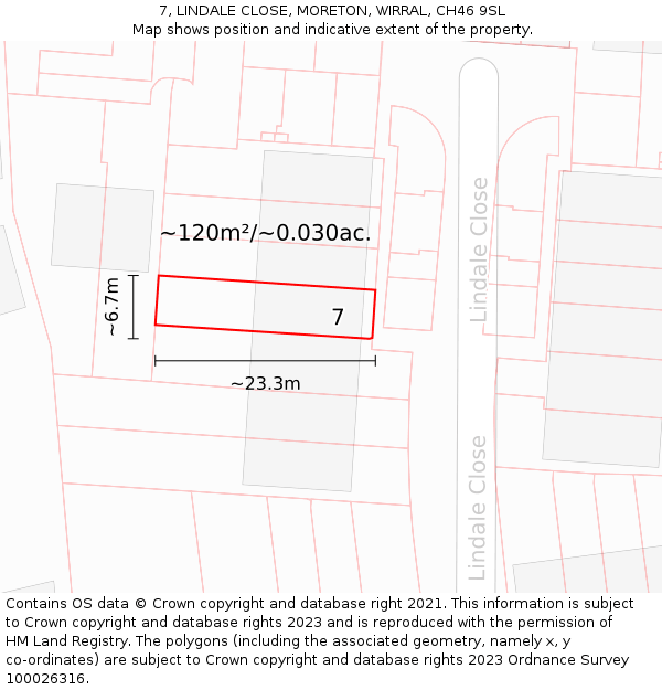 7, LINDALE CLOSE, MORETON, WIRRAL, CH46 9SL: Plot and title map