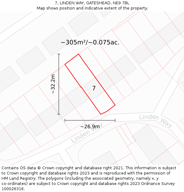 7, LINDEN WAY, GATESHEAD, NE9 7BL: Plot and title map