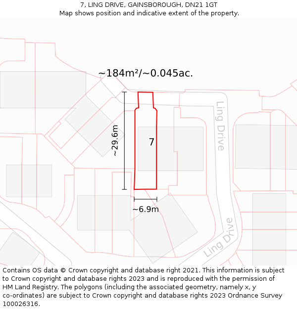 7, LING DRIVE, GAINSBOROUGH, DN21 1GT: Plot and title map
