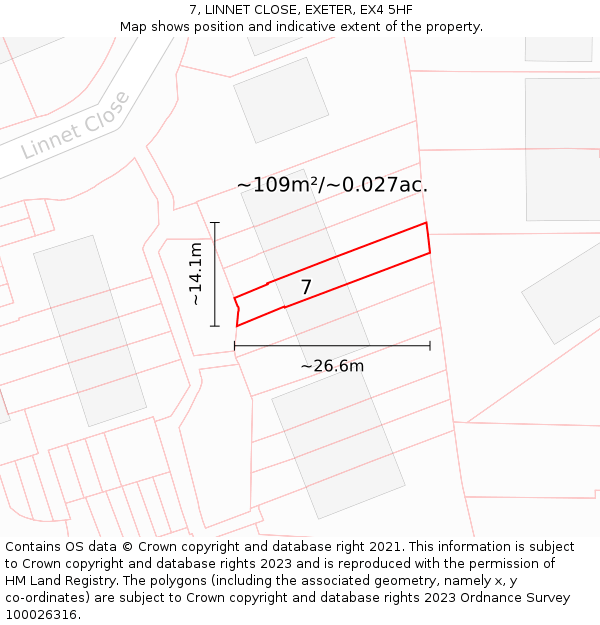 7, LINNET CLOSE, EXETER, EX4 5HF: Plot and title map