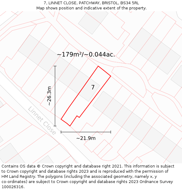 7, LINNET CLOSE, PATCHWAY, BRISTOL, BS34 5RL: Plot and title map