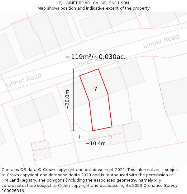 7, LINNET ROAD, CALNE, SN11 9RN: Plot and title map