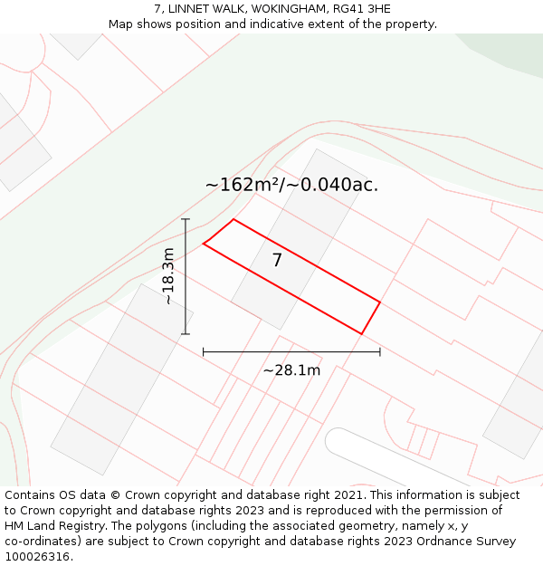 7, LINNET WALK, WOKINGHAM, RG41 3HE: Plot and title map