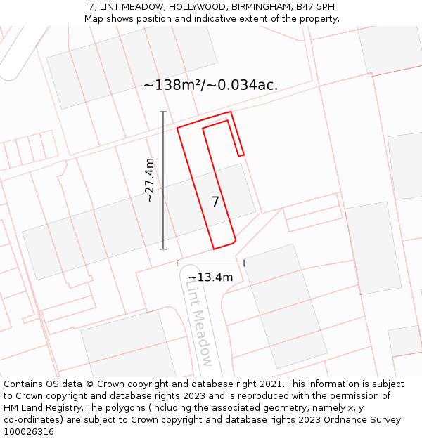 7, LINT MEADOW, HOLLYWOOD, BIRMINGHAM, B47 5PH: Plot and title map