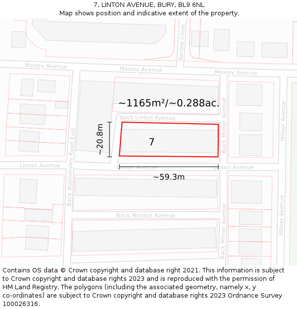 7, LINTON AVENUE, BURY, BL9 6NL: Plot and title map