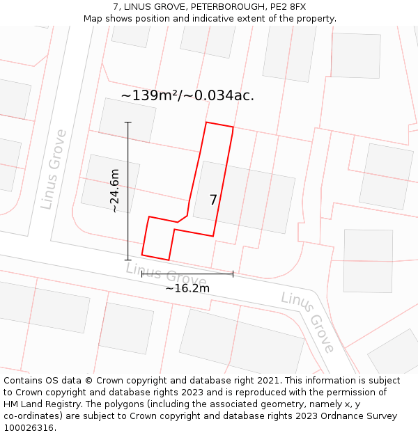7, LINUS GROVE, PETERBOROUGH, PE2 8FX: Plot and title map