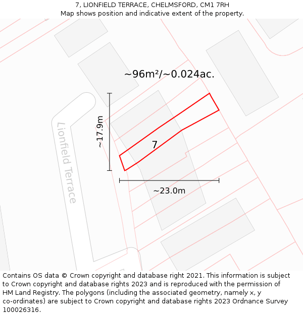 7, LIONFIELD TERRACE, CHELMSFORD, CM1 7RH: Plot and title map