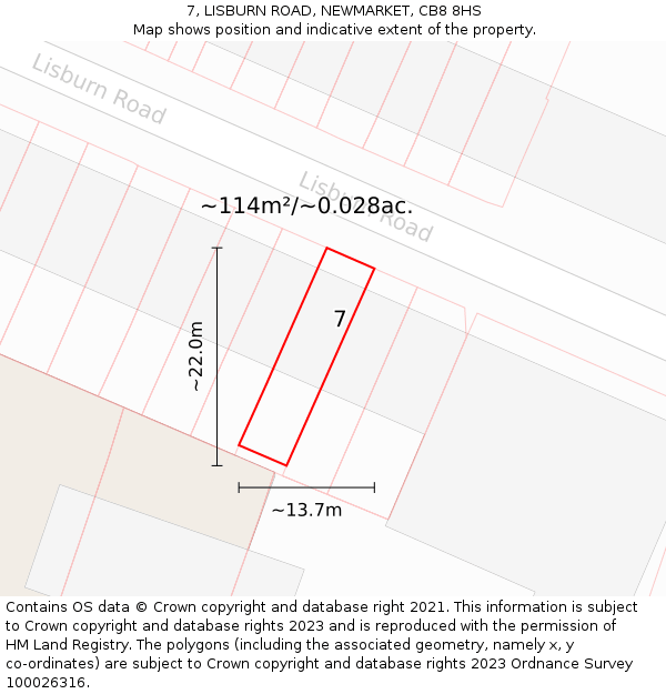 7, LISBURN ROAD, NEWMARKET, CB8 8HS: Plot and title map