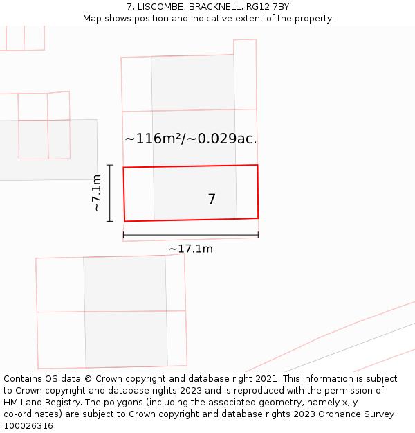 7, LISCOMBE, BRACKNELL, RG12 7BY: Plot and title map