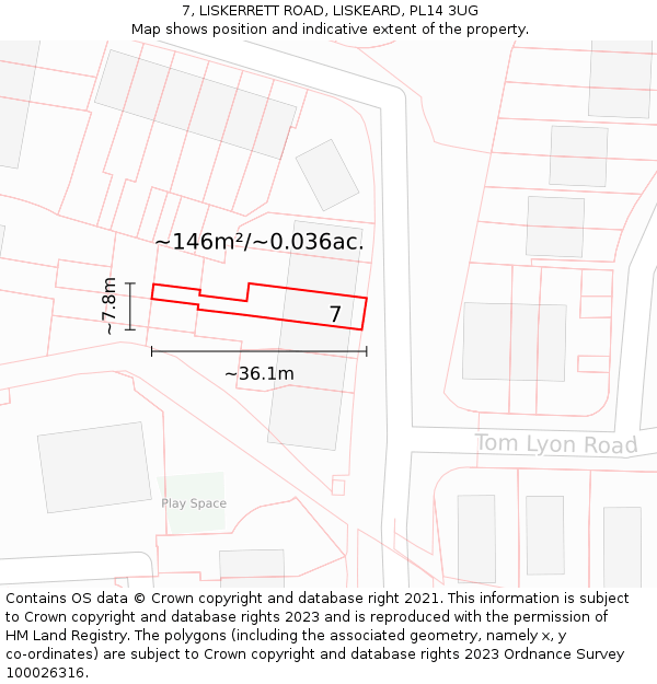 7, LISKERRETT ROAD, LISKEARD, PL14 3UG: Plot and title map