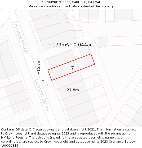 7, LISMORE STREET, CARLISLE, CA1 2AH: Plot and title map