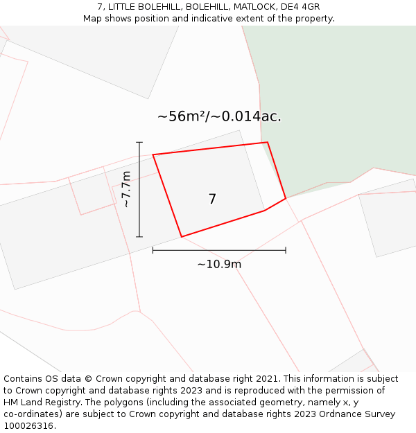 7, LITTLE BOLEHILL, BOLEHILL, MATLOCK, DE4 4GR: Plot and title map