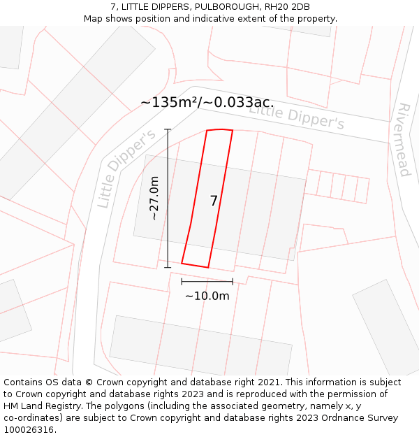 7, LITTLE DIPPERS, PULBOROUGH, RH20 2DB: Plot and title map