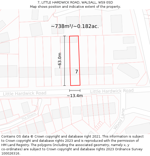 7, LITTLE HARDWICK ROAD, WALSALL, WS9 0SD: Plot and title map