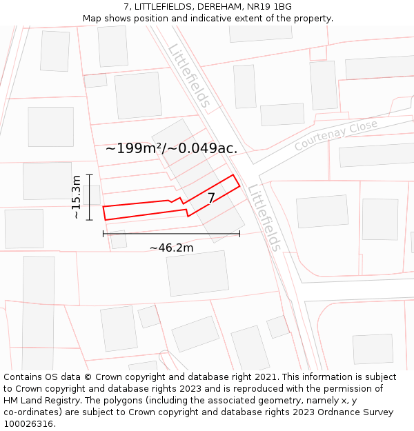 7, LITTLEFIELDS, DEREHAM, NR19 1BG: Plot and title map