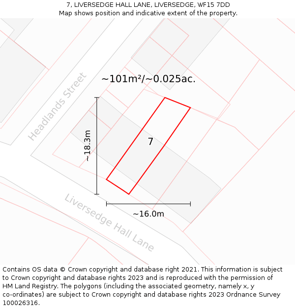 7, LIVERSEDGE HALL LANE, LIVERSEDGE, WF15 7DD: Plot and title map