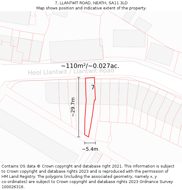 7, LLANTWIT ROAD, NEATH, SA11 3LD: Plot and title map