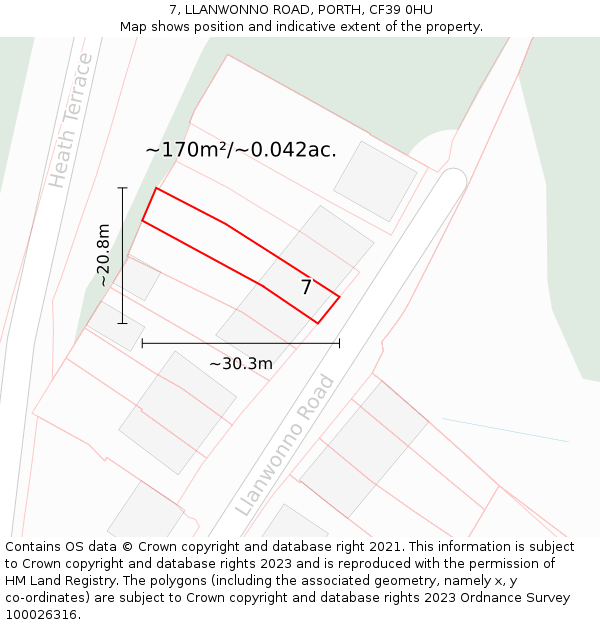 7, LLANWONNO ROAD, PORTH, CF39 0HU: Plot and title map