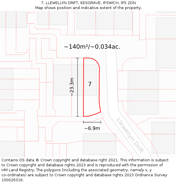 7, LLEWELLYN DRIFT, KESGRAVE, IPSWICH, IP5 2DN: Plot and title map